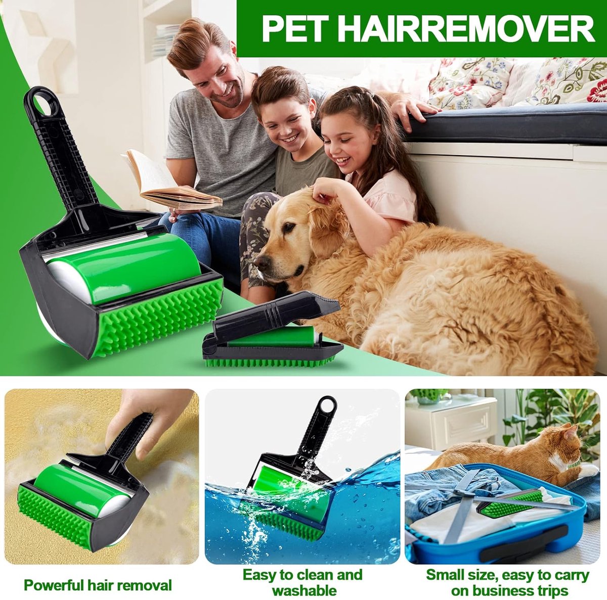 3-in-1 Reusable Silicone Pet Fur Lint Roller | Washable