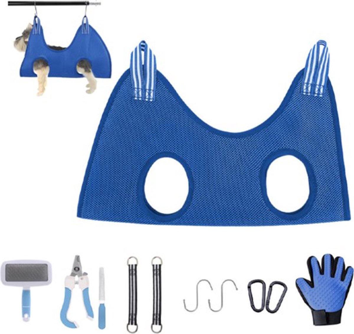 11-Piece Pet Grooming Hammock | Blue