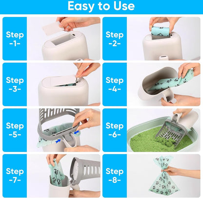 Cat Litter Scoop with Collection Tray & 8 Rolls Waste Bags | Dirt-Free