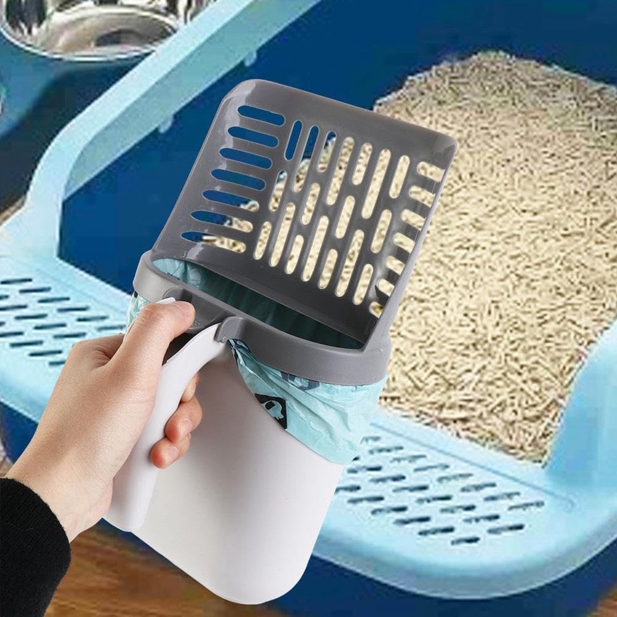 Cat Litter Scoop with Collection Tray & 8 Rolls Waste Bags | Dirt-Free