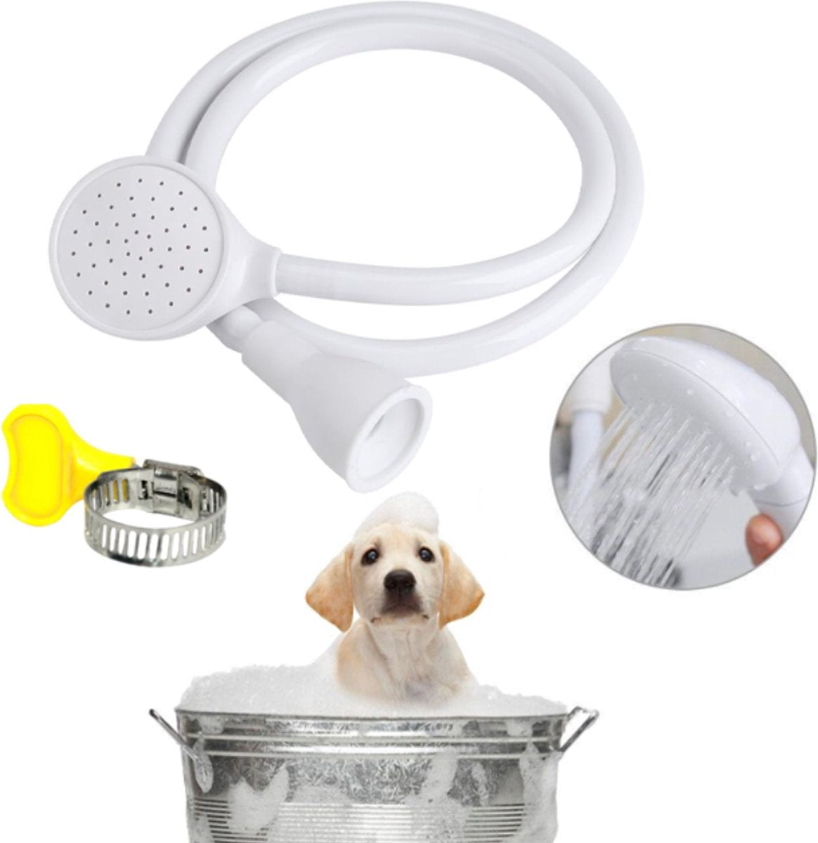Pet Bath & Shower Set | Dog & Cat Shower Head & Sprayer | White