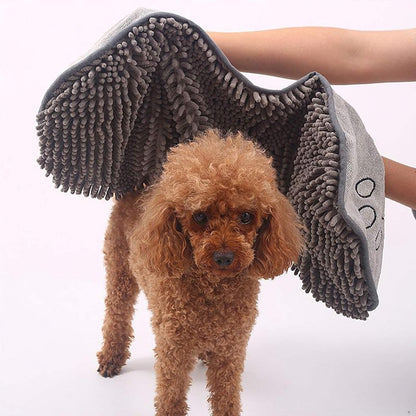 Grey Absorbent Dog Drying Towel with Hand Pockets | 80x35cm