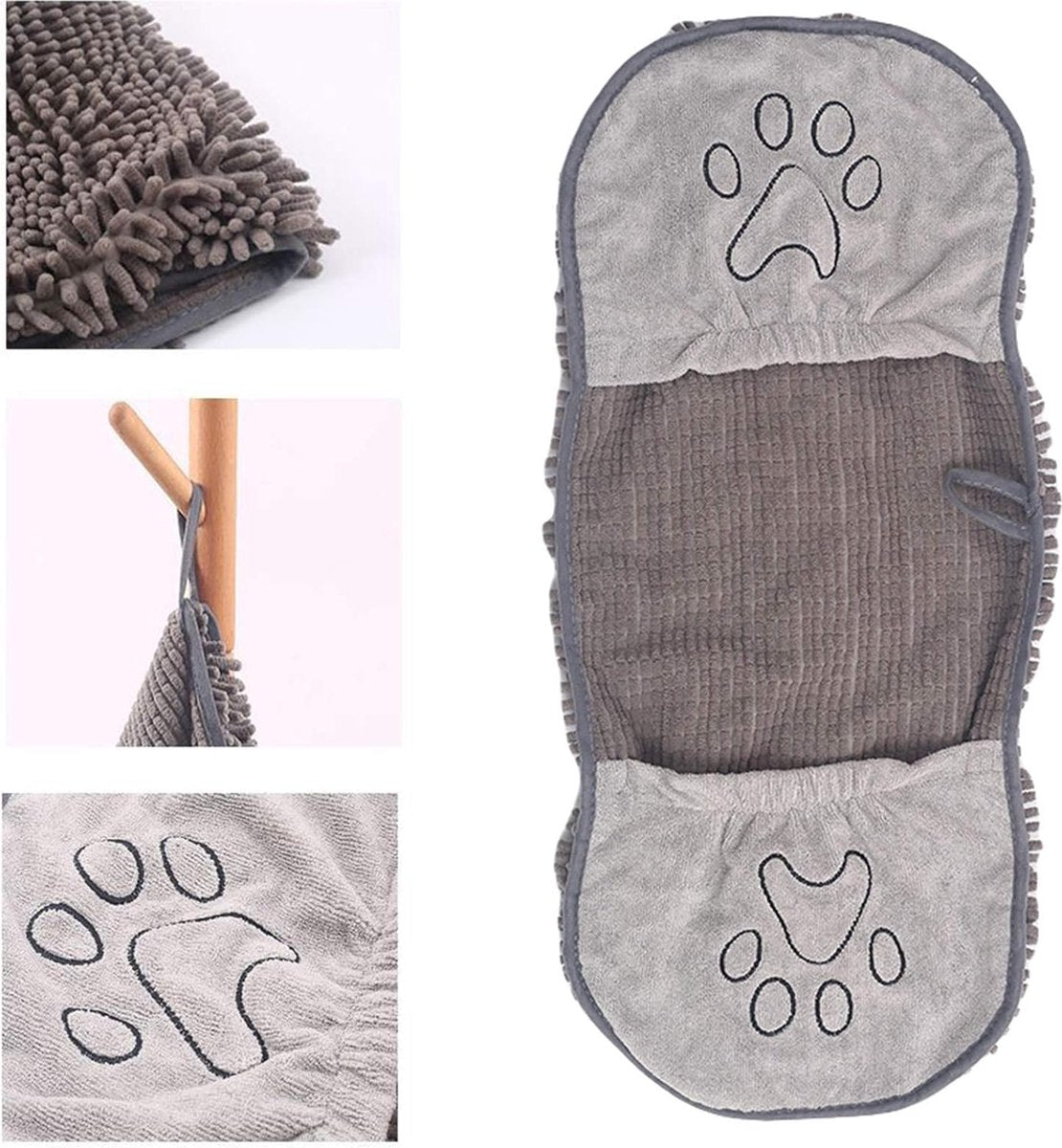Grey Absorbent Dog Drying Towel with Hand Pockets | 80x35cm