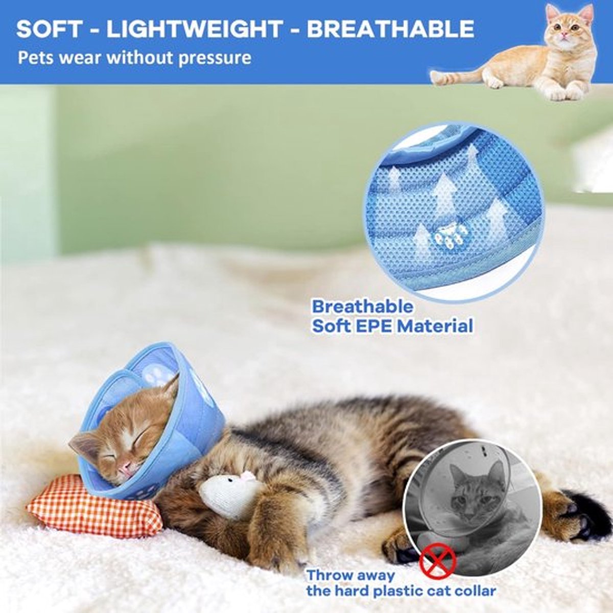 Blue Size L Soft Adjustable Cat Recovery Collar