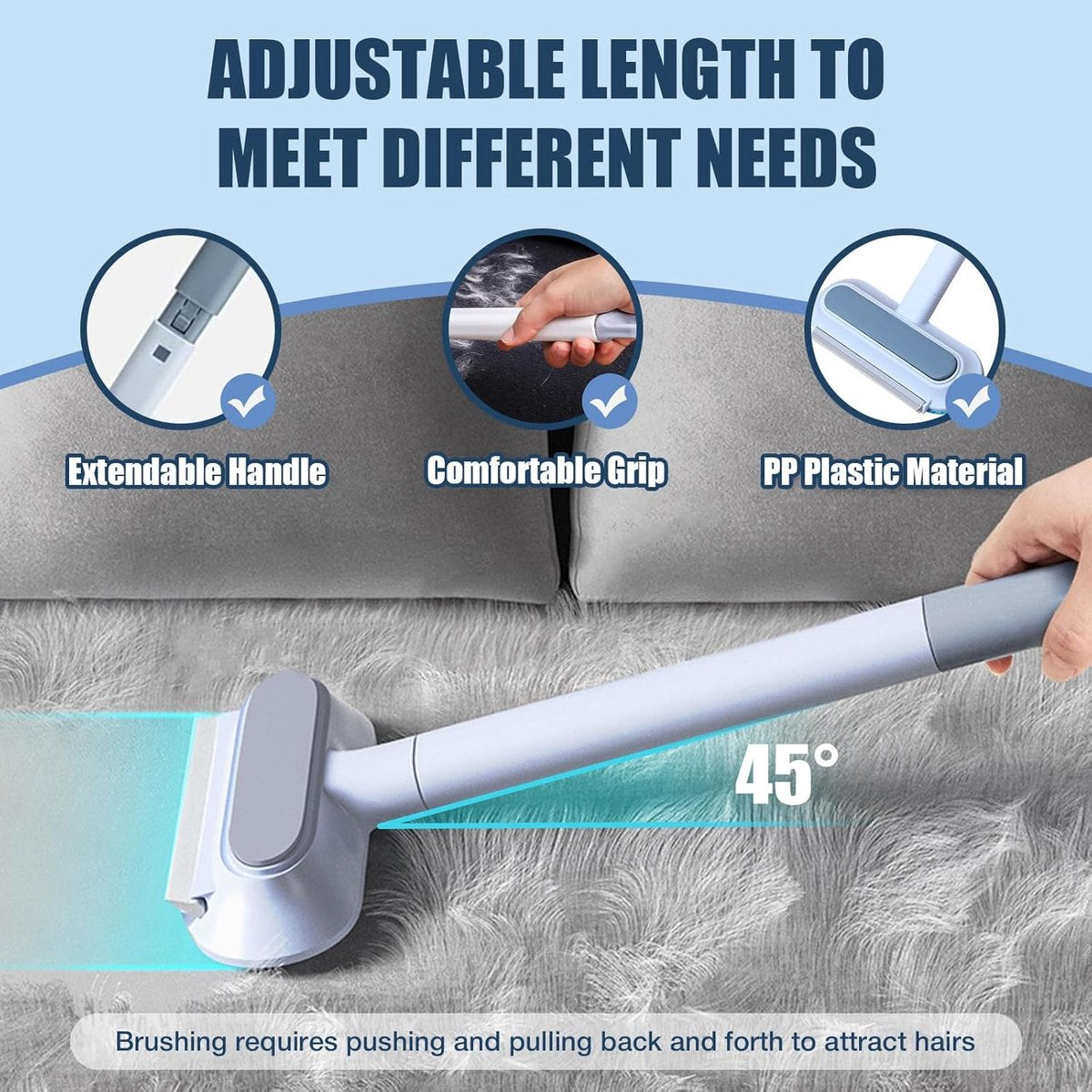Pet Hair Remover 4-in-1 | 45x18cm Long Handle | Reusable | Dogs & Cats