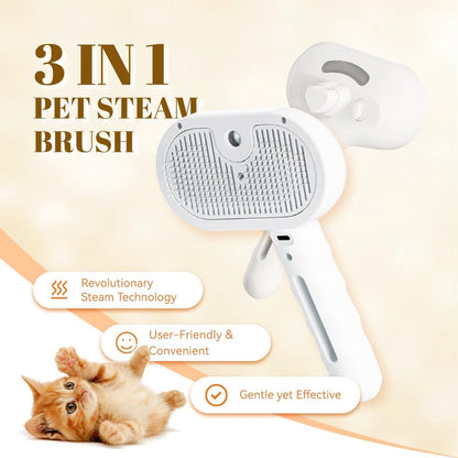 White 3-in-1 Pet Steam Brush & Spray Shedding Comb | Dog & Cat