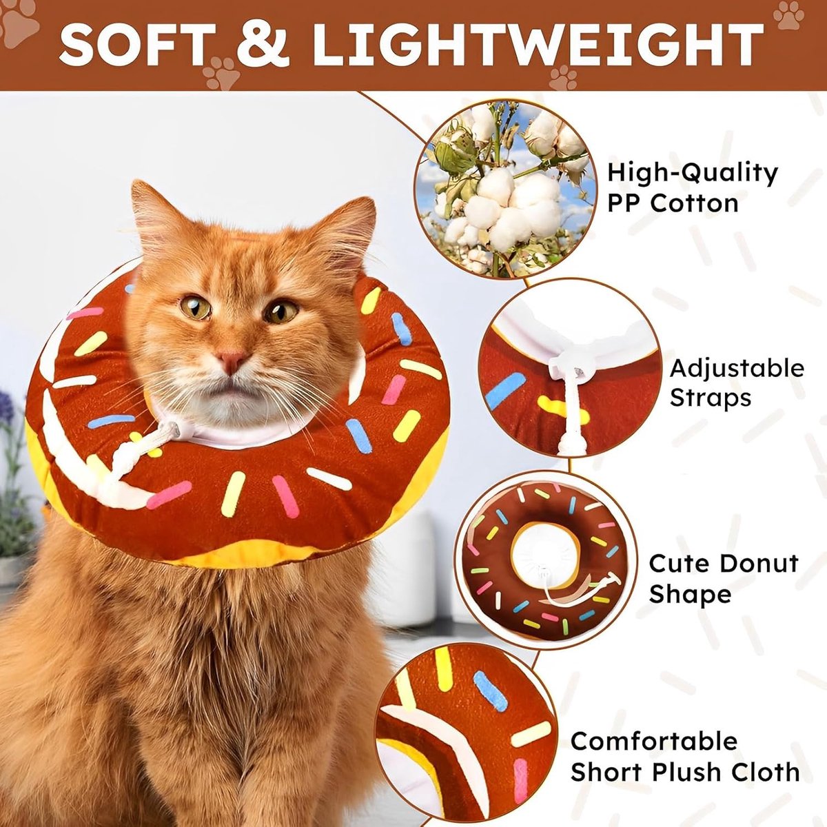 Brown Donut-Shape Protective Recovery Collar for Cats | Post-Surgery