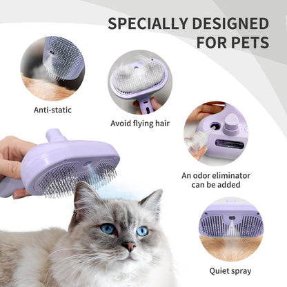 Purple 3-in-1 Self-Cleaning Pet Steam Brush | Anti-Static