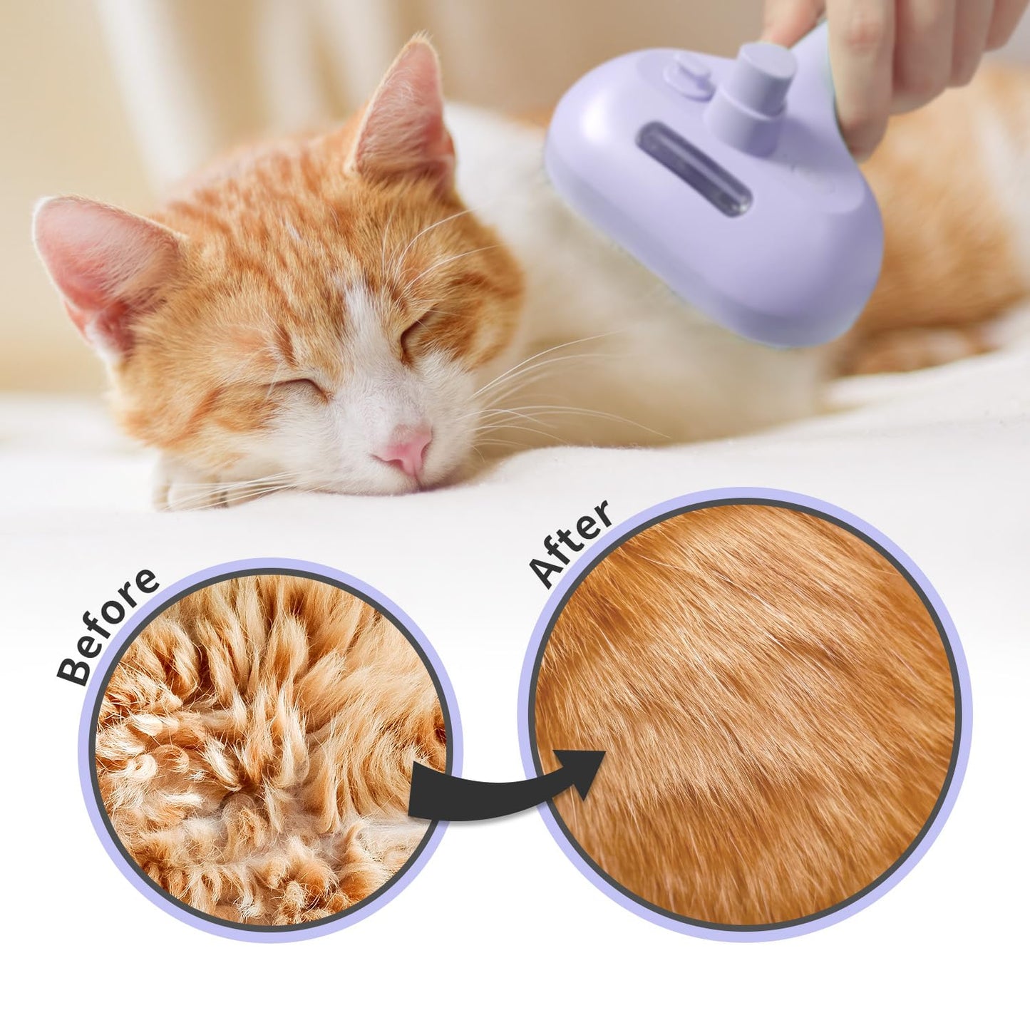 Purple 3-in-1 Self-Cleaning Pet Steam Brush | Anti-Static