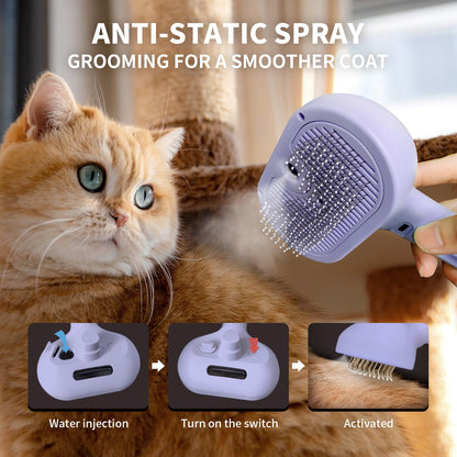 Purple 3-in-1 Self-Cleaning Pet Steam Brush | Anti-Static