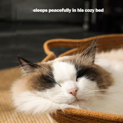Cotton Rope Woven Cat Bed Basket | Built-in Teasing Ball | Medium