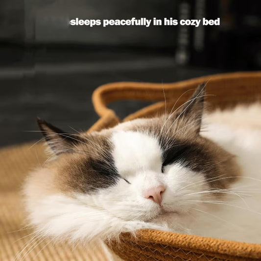 Cotton Rope Woven Cat Bed Basket | Built-in Teasing Ball | Small | Gray