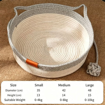 Cotton Rope Woven Cat Bed Basket | Built-in Teasing Ball | Small | Gray