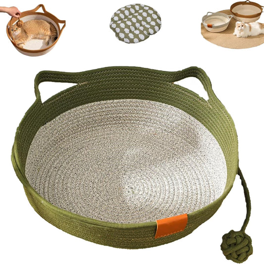Cotton Rope Woven Cat Bed Basket | Built-in Teasing Ball