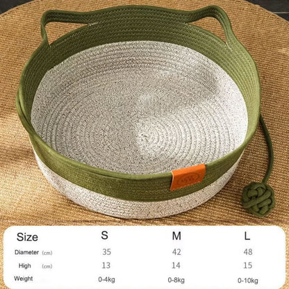 Cotton Rope Woven Cat Bed Basket | Built-in Teasing Ball