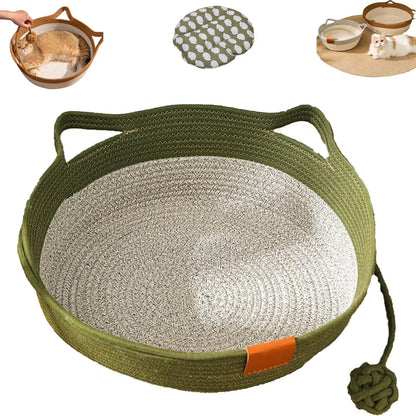Cotton Rope Woven Cat Bed Basket | Built-in Teasing Ball | Medium | Green