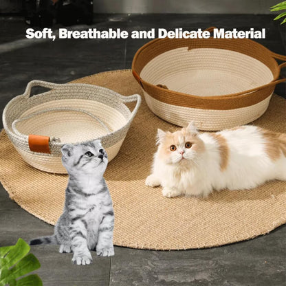 Cotton Rope Woven Cat Bed Basket | Built-in Teasing Ball | Medium | Green