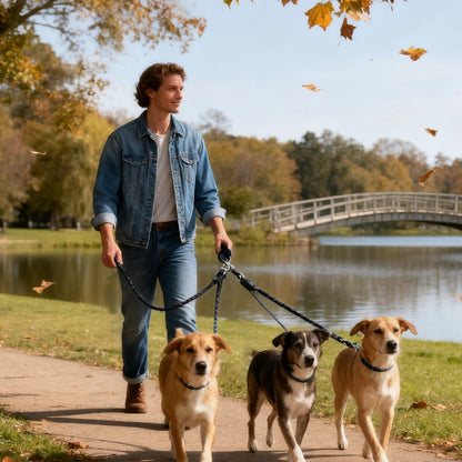 No-Tangle 3-Dog Bungee Leash | Heavy Duty | Reflective | Absorbing (4)