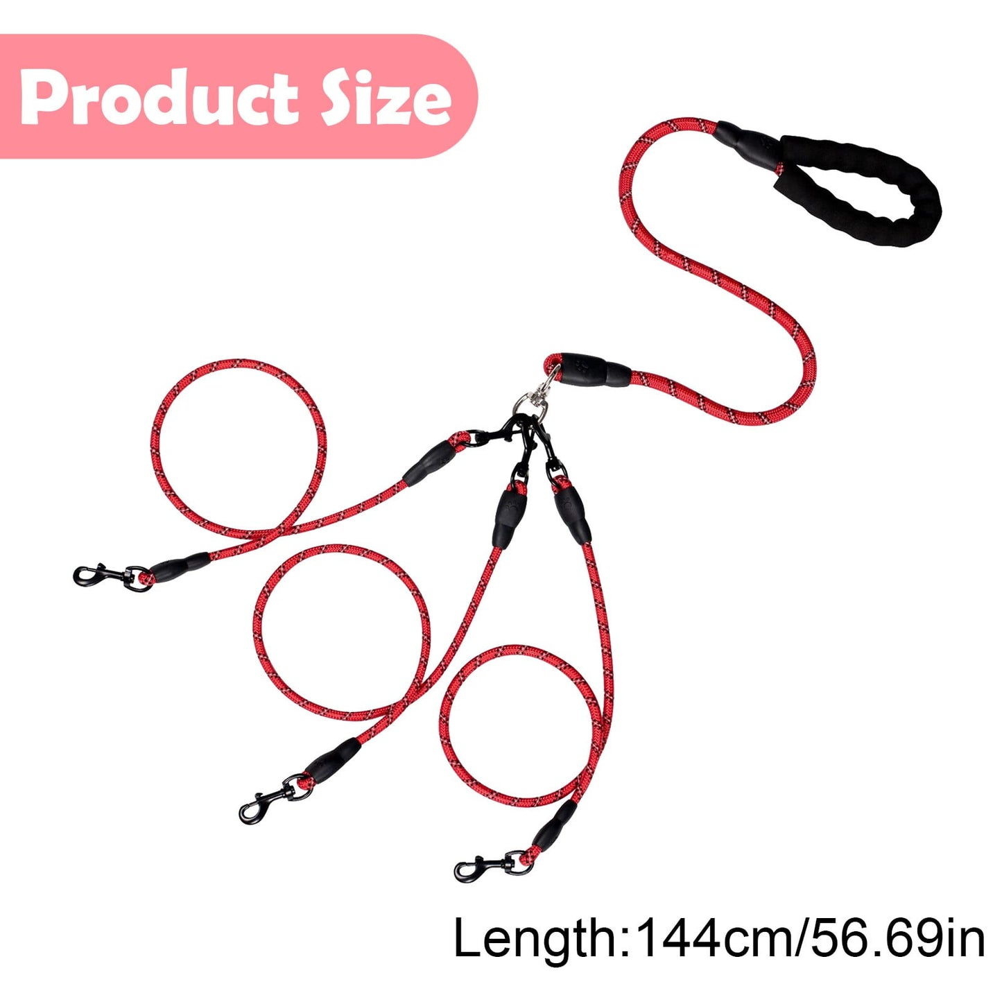 No-Tangle 3-Dog Bungee Leash | Heavy Duty | Reflective | Absorbing (2)