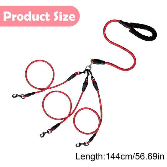 No-Tangle 3-Dog Bungee Leash | Heavy Duty | Reflective