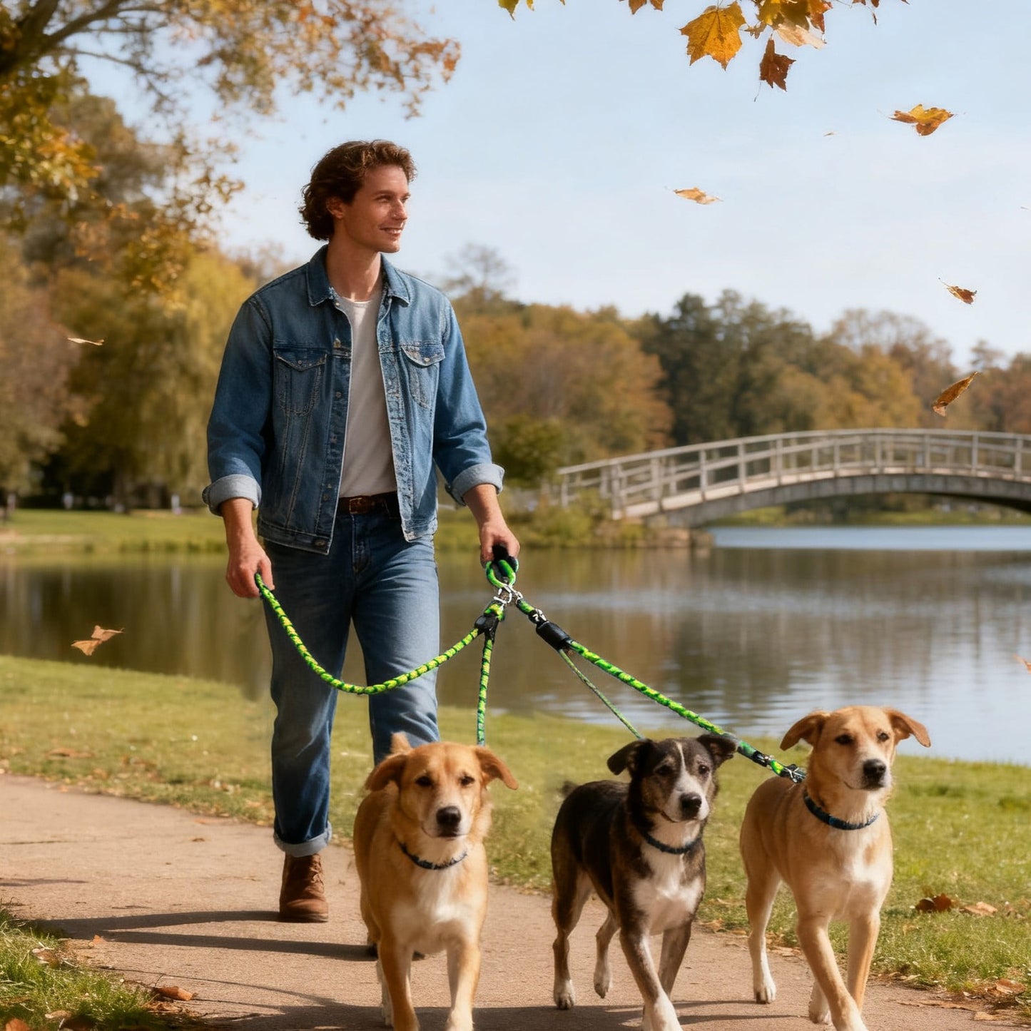 No-Tangle 3-Dog Bungee Leash | Heavy Duty | Reflective