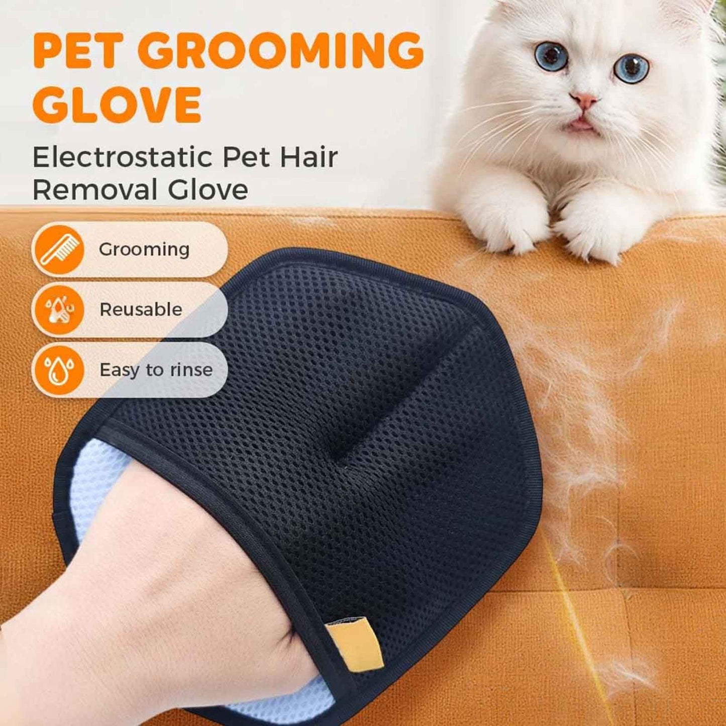 Blue & Black Electrostatic Pet Hair Removal Gloves