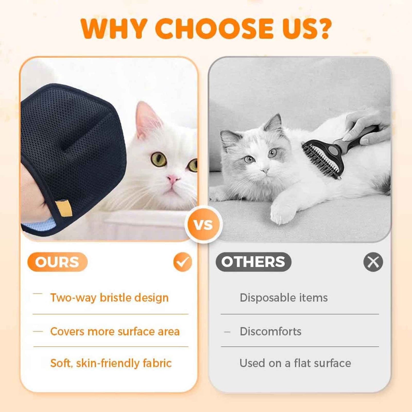 Blue & Orange Pet Static Electricity Hair Removal Gloves | Dog & Cat