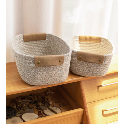 Cotton Rope Pet Basket with Leather Handles | 11 Inch Coffee