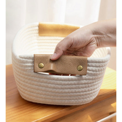 Cotton Rope Pet Basket with Leather Handles | 11 Inch Coffee