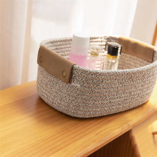 Cotton Rope Pet Basket with Leather Handles | Dog & Cat Bed