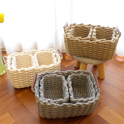 Cat Ears Pet Toy Organizer Basket | 3-Pack Woven Cotton Rope | Beige