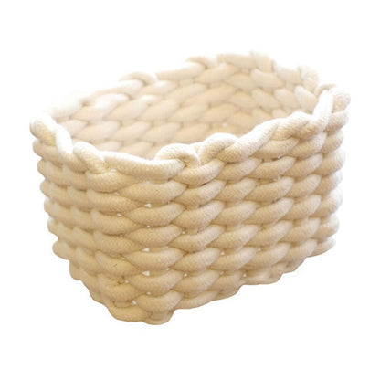 Cat Ears Pet Toy Organizer Basket | 3-Pack Woven Cotton Rope | Beige