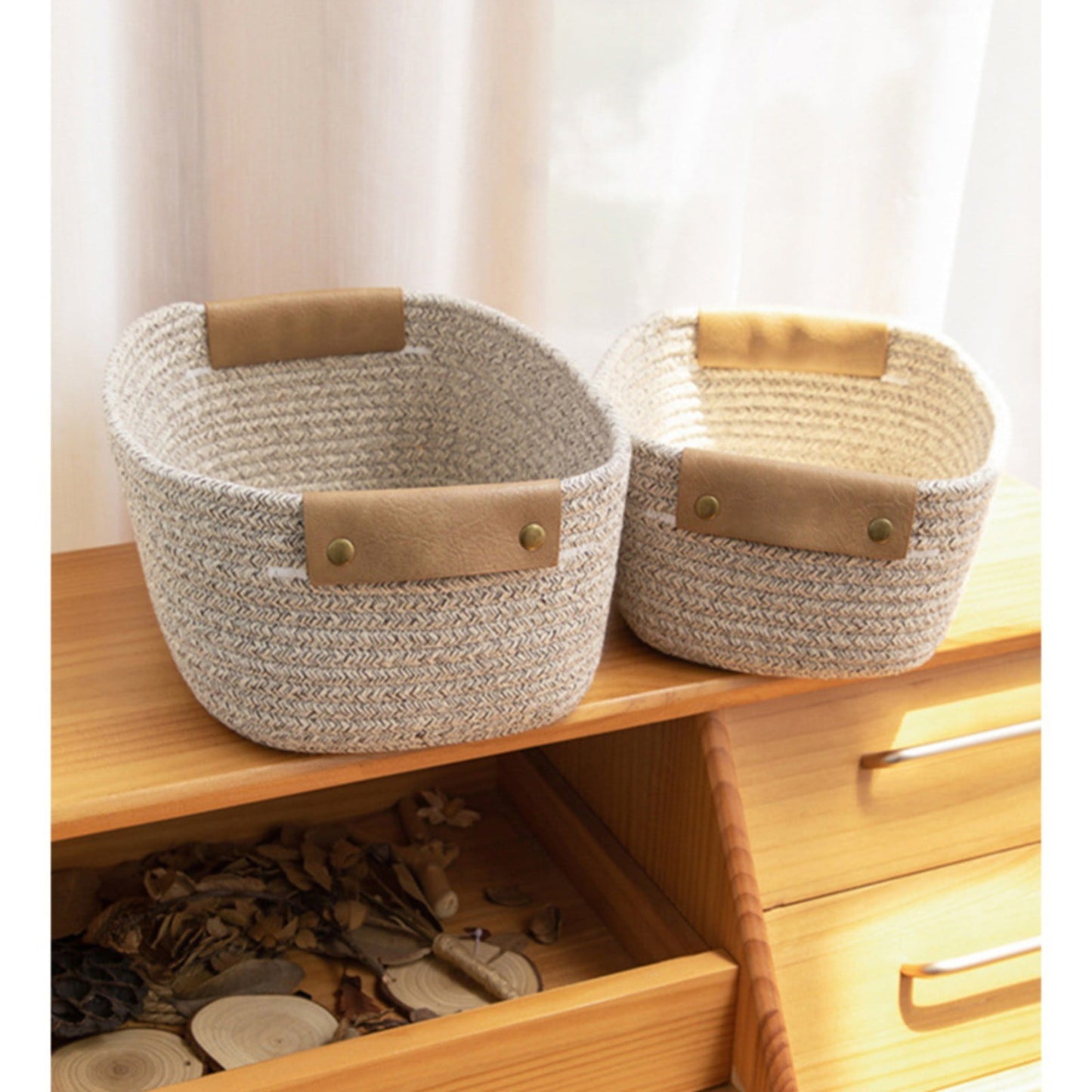 Cat Ears Pet Toy Organizer Basket | Woven Cotton Rope | Coffee
