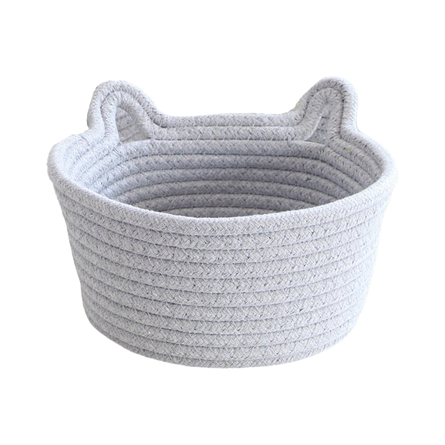 Cat Ears Pet Toy Organizer Basket | Woven Cotton Rope | 8.7 Inch Grey
