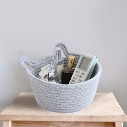 Cat Ears Pet Toy Organizer Basket | Woven Cotton Rope | 13 Inch Grey