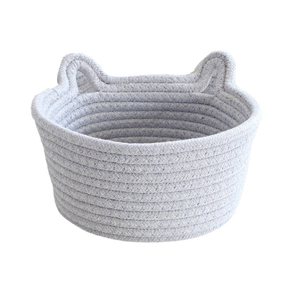 Cat Ears Pet Toy Organizer Basket | Woven Cotton Rope | 13 Inch Grey