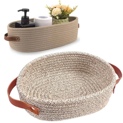 Cat Ears Pet Toy Organizer Basket | Woven Cotton Rope | 13 Inch Khaki