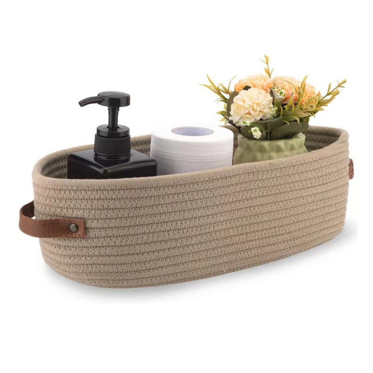 Cat Ears Pet Toy Organizer Basket | Woven Cotton Rope | 13 Inch Khaki