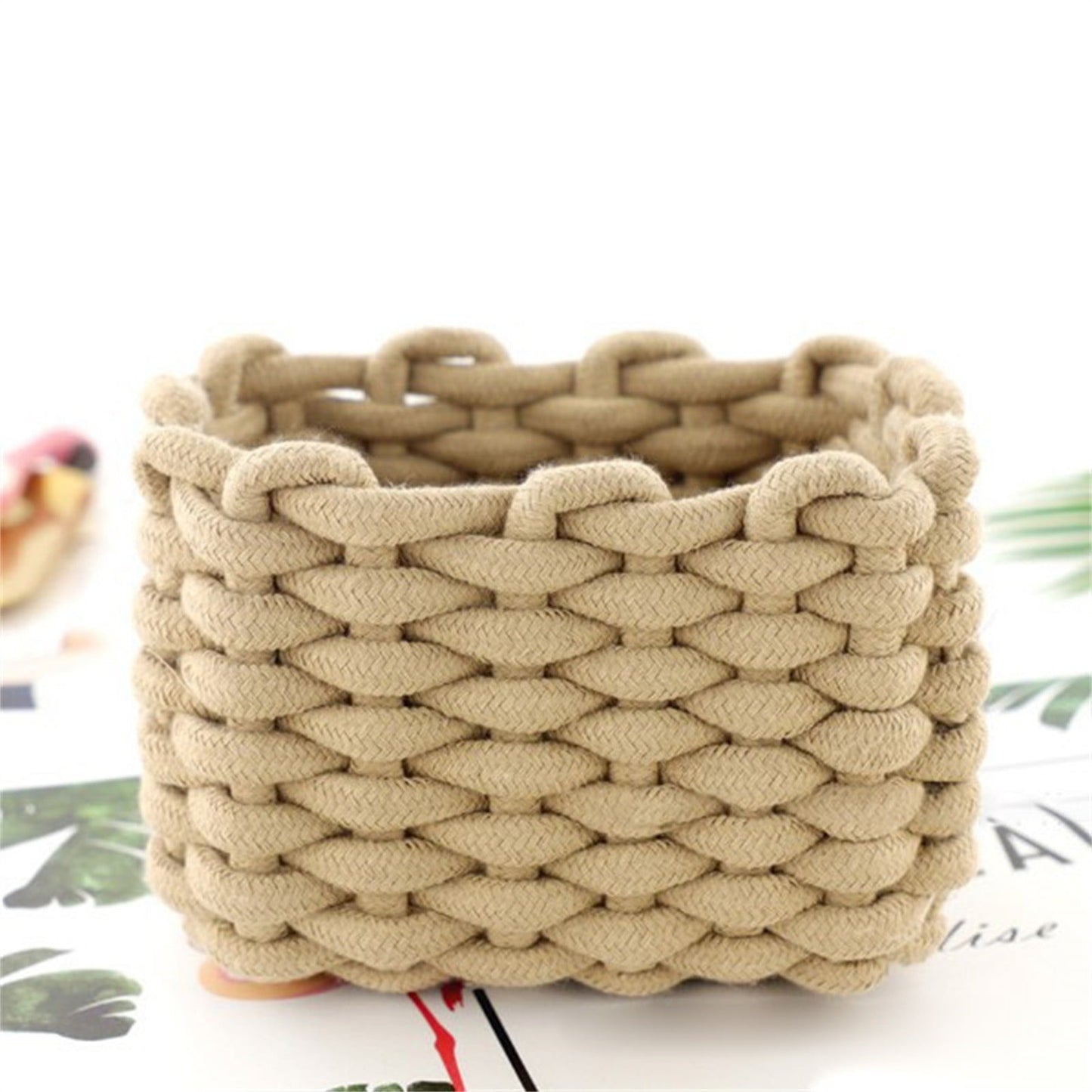 Cat Ears Pet Toy Organizer Basket | Woven Cotton Rope | Yellow