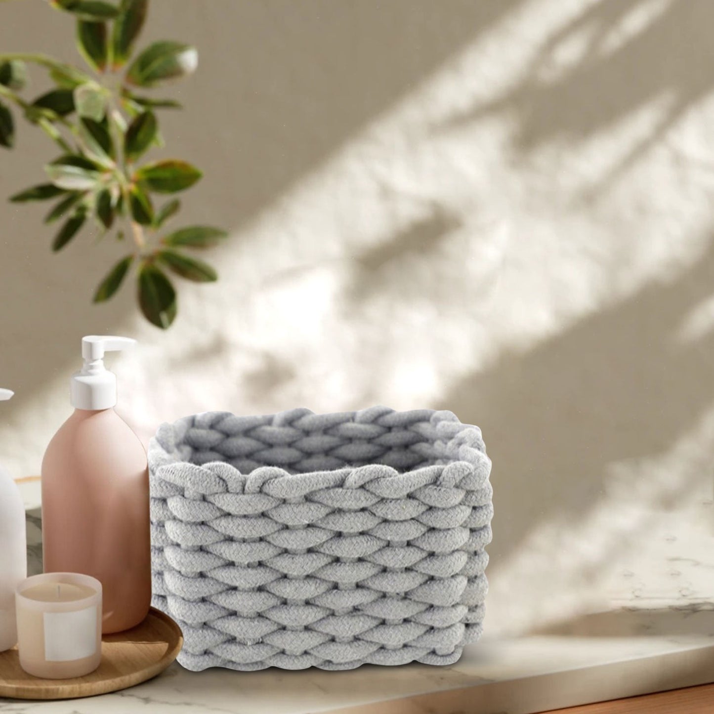 Cat Ears Pet Toy Organizer Basket | Woven Cotton Rope | Yellow