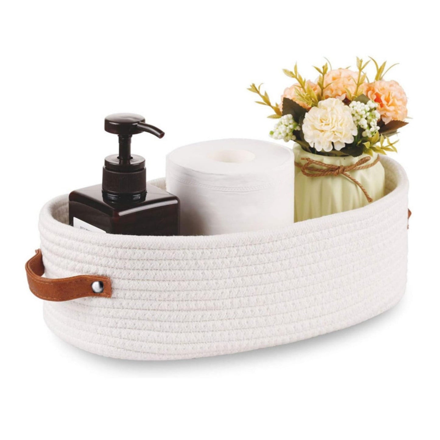 Cat Ears Pet Toy Organizer Basket | Woven Cotton Rope | 13 Inch White