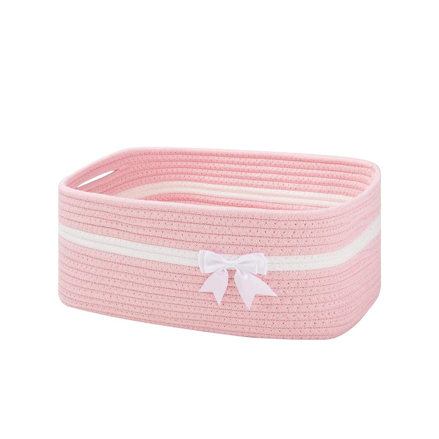 Large Woven Pet Toy Storage Basket | Pink | Cotton Rope with Handles