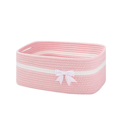 Large Woven Pet Toy Storage Basket | Pink | Cotton Rope with Handles