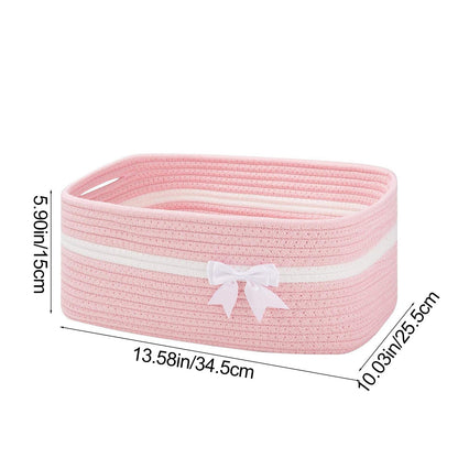 Large Woven Pet Toy Storage Basket | Pink | Cotton Rope with Handles