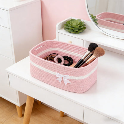 Large Woven Pet Toy Storage Basket | Pink | Cotton Rope with Handles