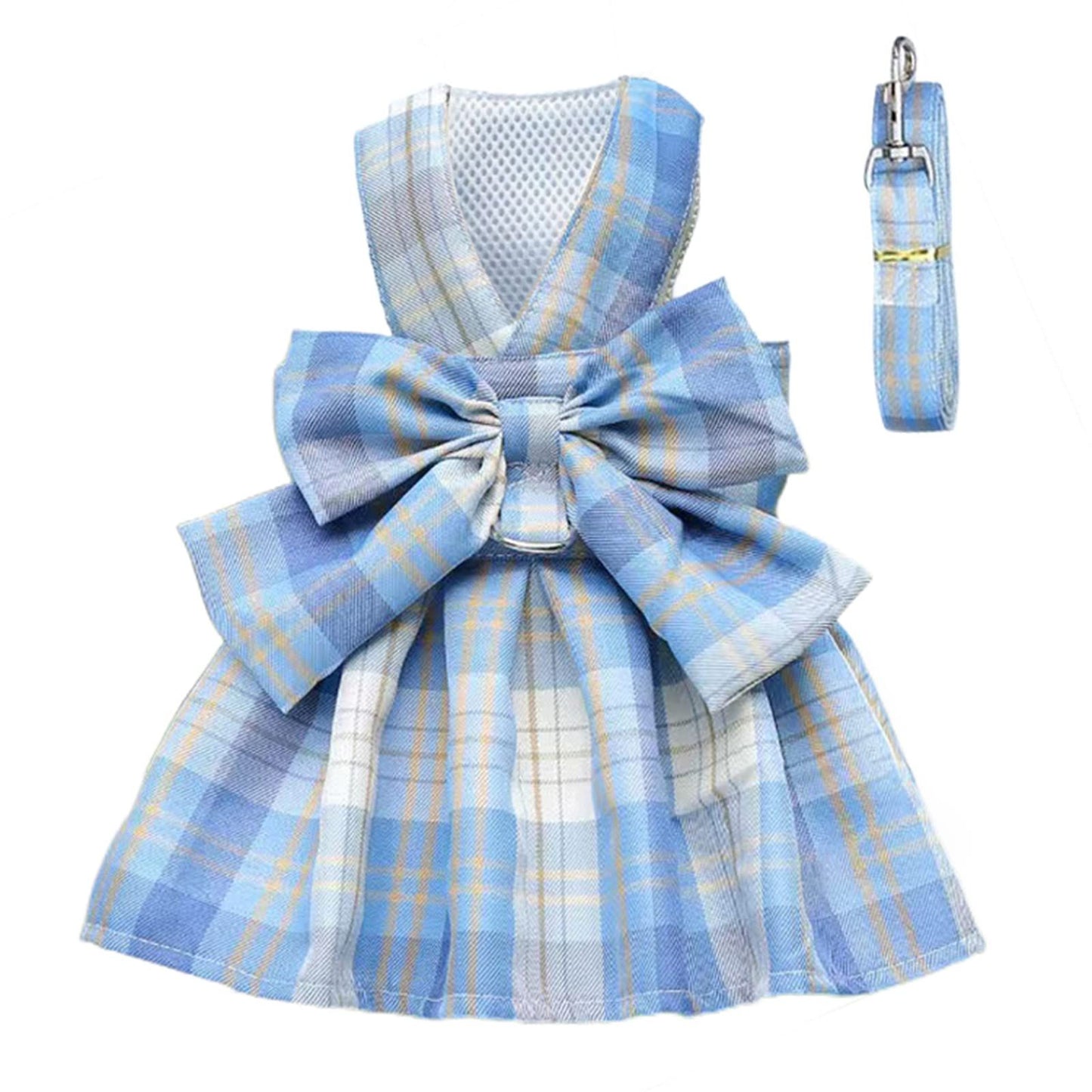Dog Cat Bow Tie Plaid Harness and Leash Set