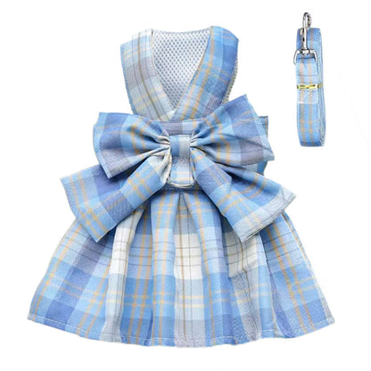 Dog Cat Bow Tie Plaid Harness and Leash Set