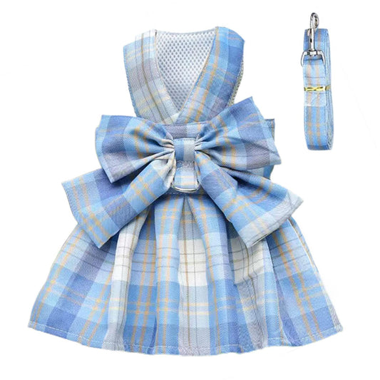 Dog Cat Bow Tie Plaid Harness and Leash Set