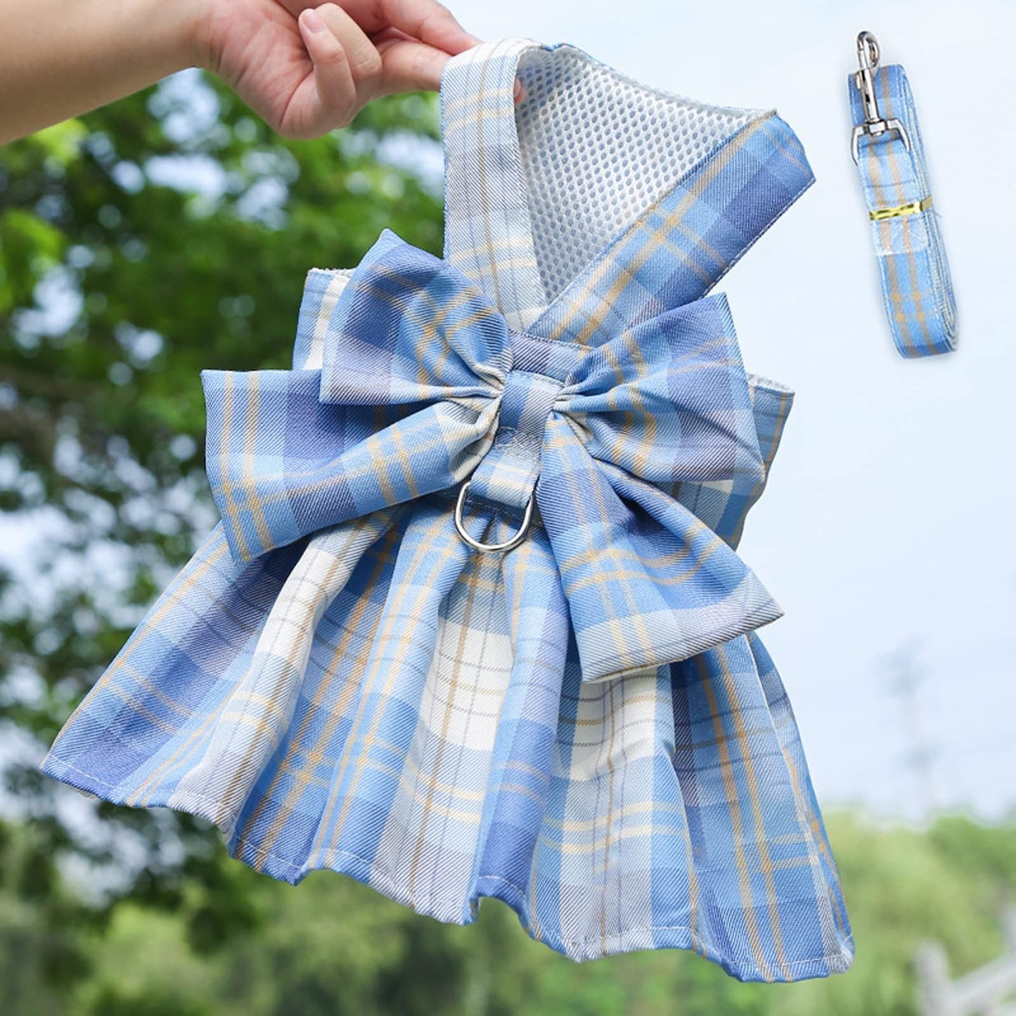 Dog Cat Bow Tie Plaid Harness and Leash Set