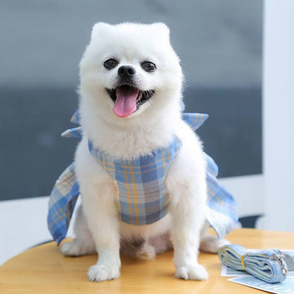 Dog Cat Bow Tie Plaid Harness and Leash Set